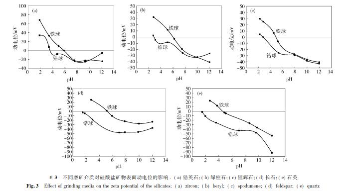 不同磨礦介質(zhì)對硅酸鹽礦物表面動電位的影響 